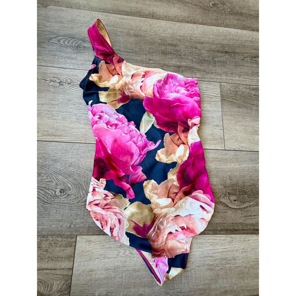 Albion One Shoulder Ruched One Piece Swimsuit Floral Peony Medium